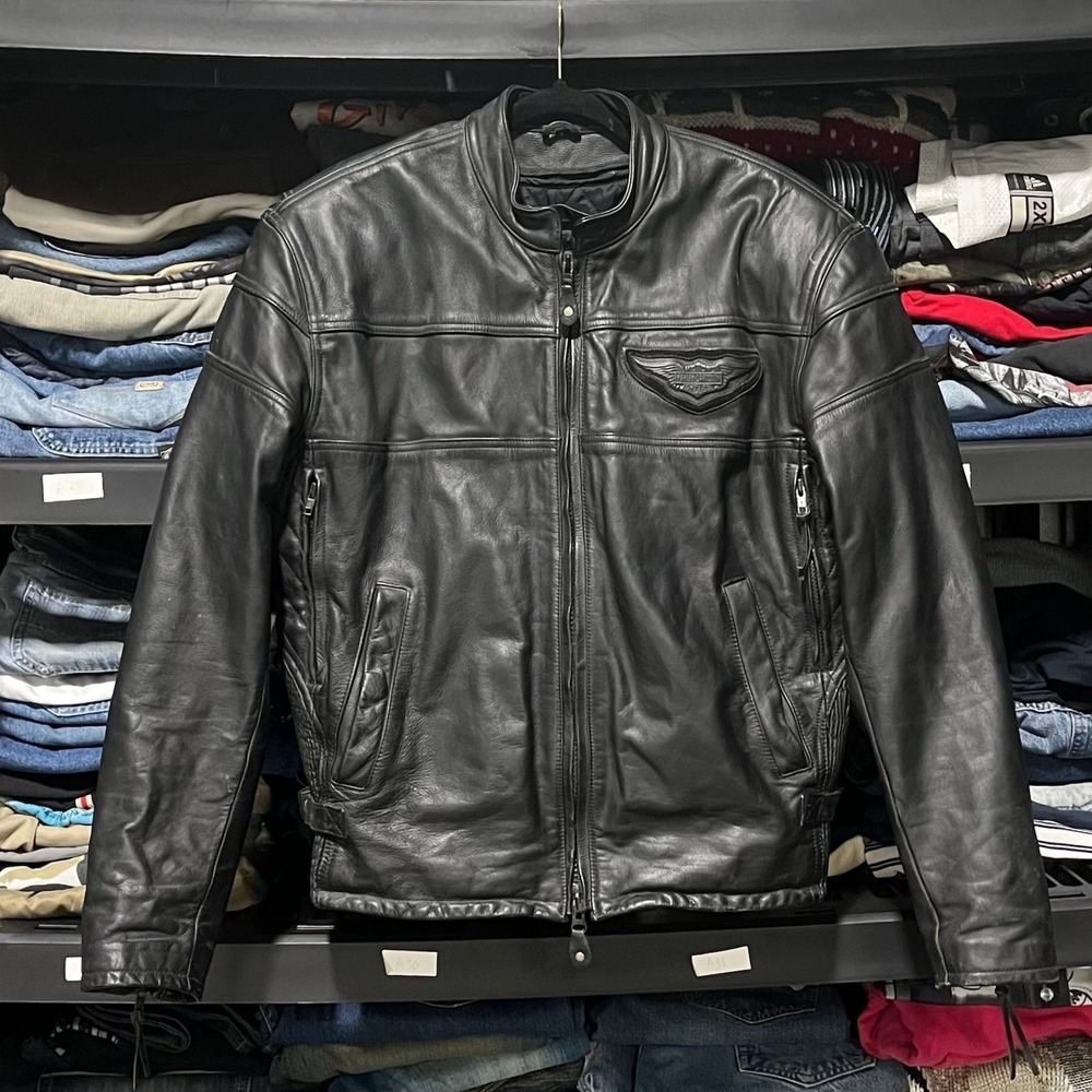 Vintage Harley Davidson Leather‎ Jacket Full Zip Biker Motorcycle XL Black Logo